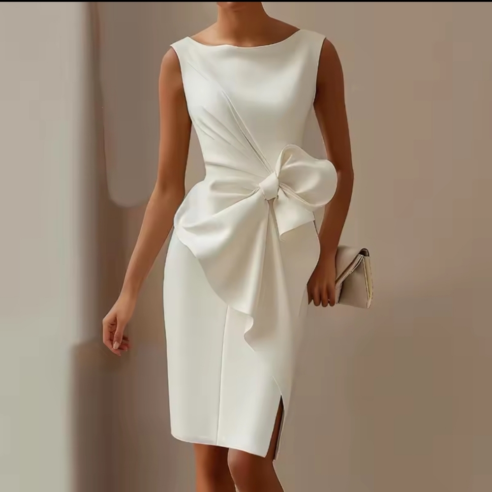 Summer Dress Woman Spring Elegant O Neck Bowknot Slim Party DressCasual - Picture 4 of 4